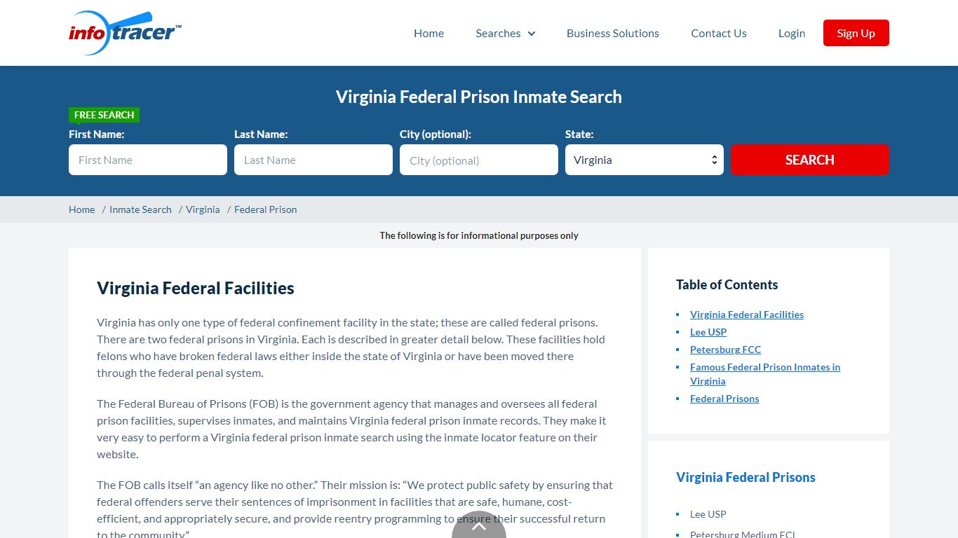 Virginia Federal Prisons Inmate Records Search - InfoTracer